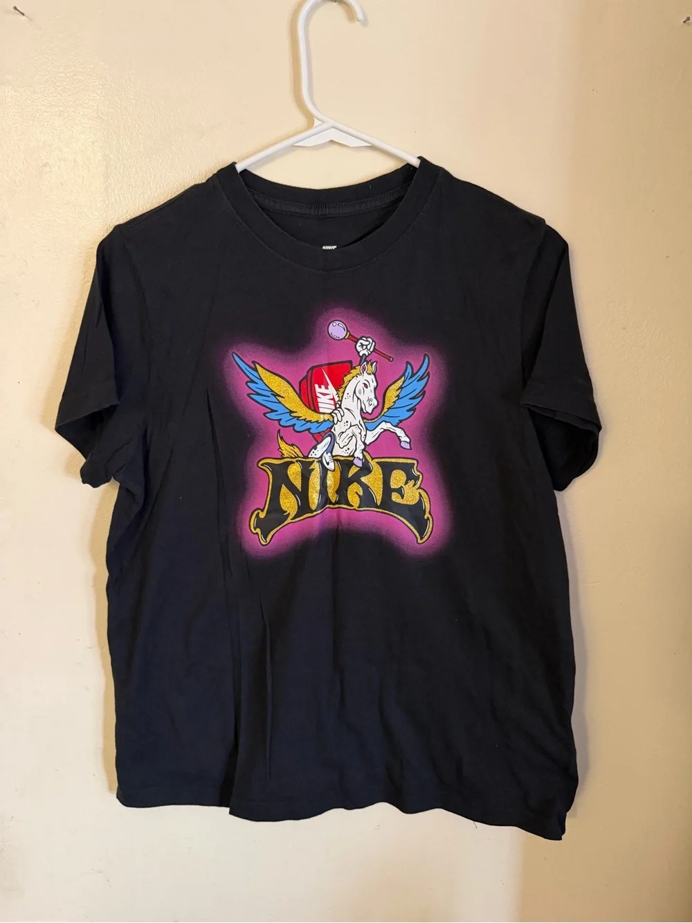 Nike Black Kids' Short Sleeve Tee with Neon Pegasus Graphic